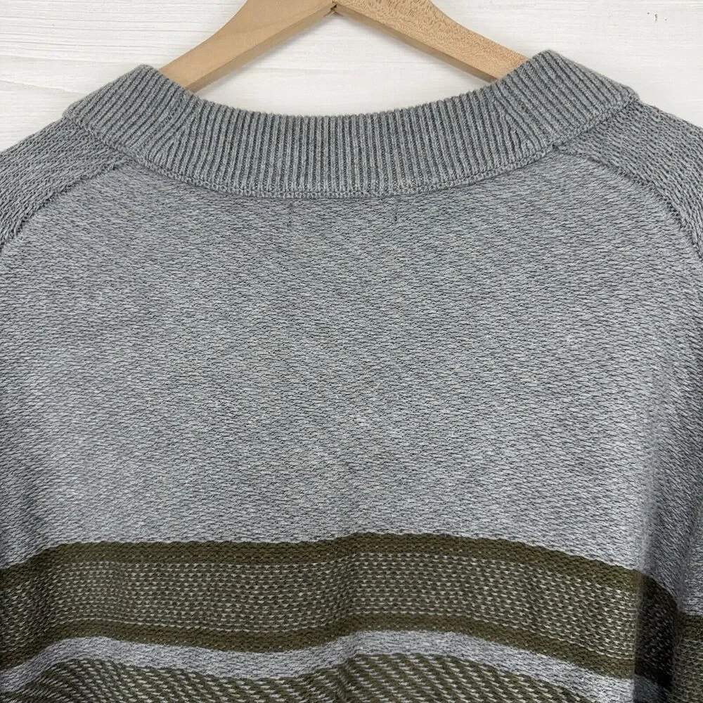 Banana Republic Men XL Traveler Stripe Shawl Collar Pullover Sweater Gray Cotton